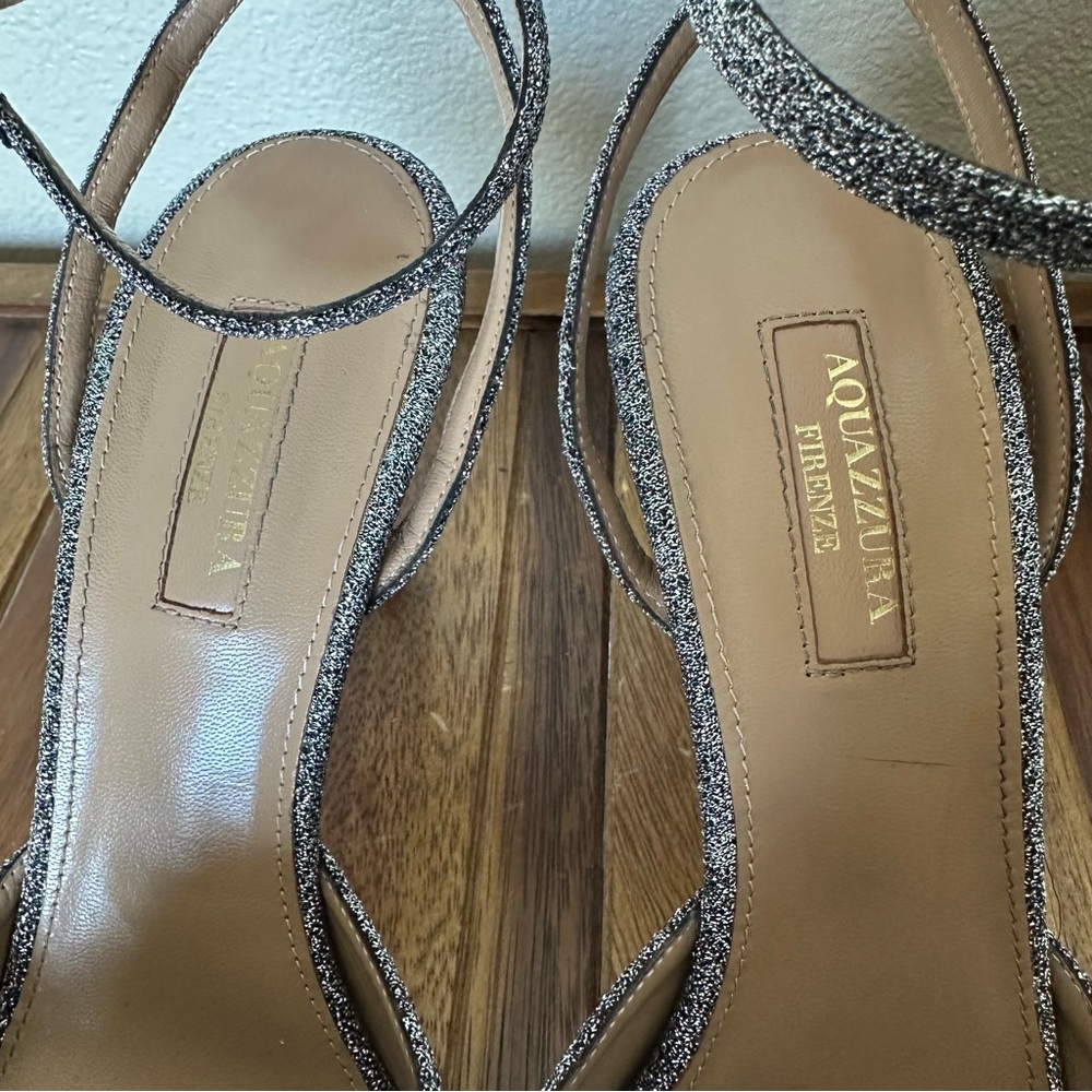 Aquazzura Firenze Silver Sparkly Metallic Powder Puff Slingback 38.5 - Picture 3 of 16